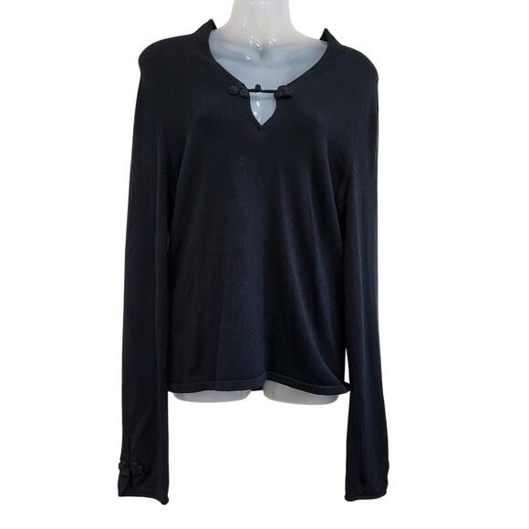 White + Warren Long Sleeve Keyhole Neck Minimalist Sweater Black Size Medium - Picture 1 of 5